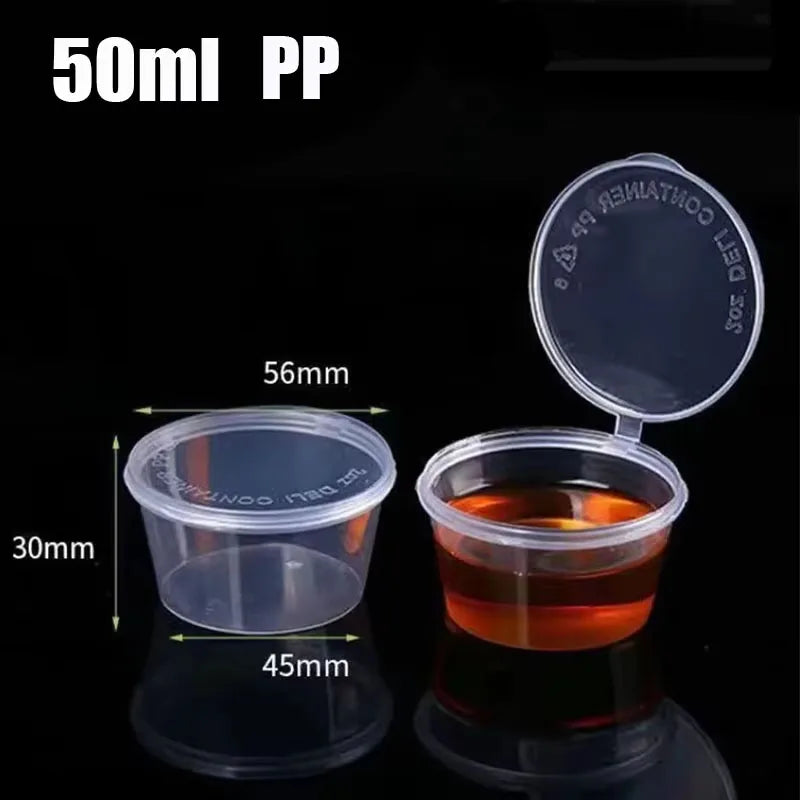 50/100pcs  2oz Portion Cups With Lids Disposable Plastic Sauce Container Box Salad Dressing Seasoning Mini Kitchen Organizer
