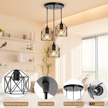 Vintage Black Pendant Lamp with Three Lights for Modern Spaces - Smarsty