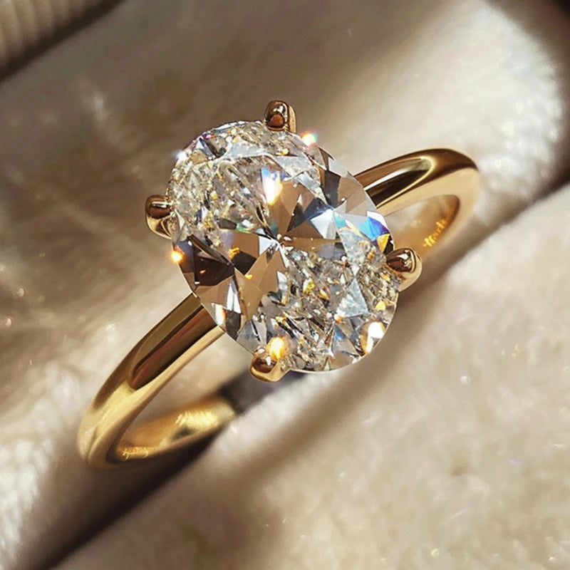 925 Sterling Silve 1-8CT Zircon Gorgeous Shiny Oval Stone Ring For Women Engagement Wedding Luxury High Quality Fine Jewelry - Smarsty