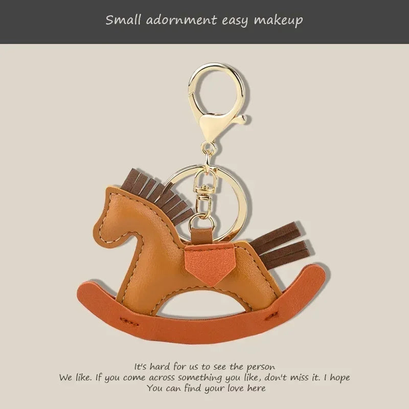 Women's Bag Charm Decoration Cartoon Rocking Wooden Horse Women's Leather Charm Bag Charm Key Chain Cute Bag Accessories Gifts