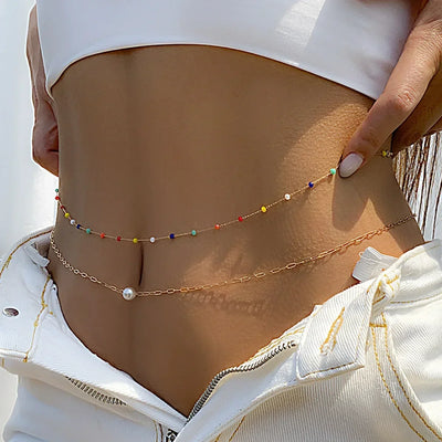 Double Layer Rhinestone Tassel Waist Chain Accessory - Smarsty
