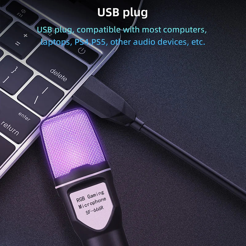 USB Microphone with RGB Lighting for Gaming and Podcasting - Smarsty