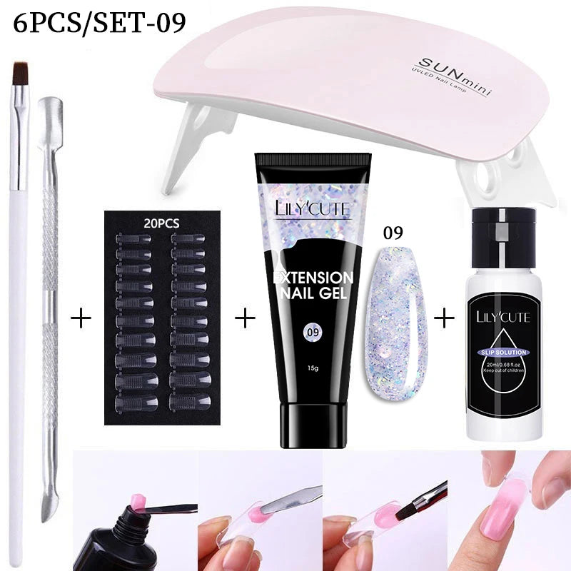 LILYCUTE Nail Gel Set with 6W LED Lamp for Quick Manicure - Smarsty