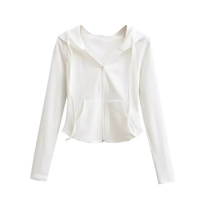 Lucyever Cropped Hooded Zip-Up Jacket Women Autumn New Slim Long Sleeve Y2K Sweatshirts Female Solid Streetwear Sports Hoodies - Smarsty