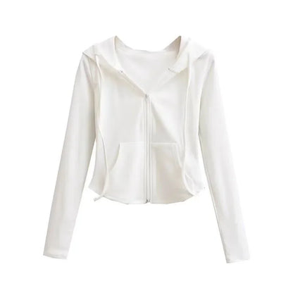 Lucyever Cropped Hooded Zip-Up Jacket Women Autumn New Slim Long Sleeve Y2K Sweatshirts Female Solid Streetwear Sports Hoodies