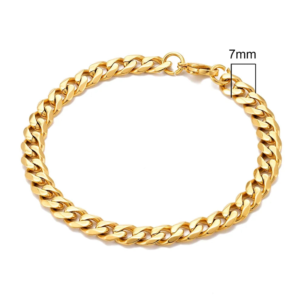 MKENDN 3-11mm Silver Stainless Steel Curb Link Bracelet - Smarsty