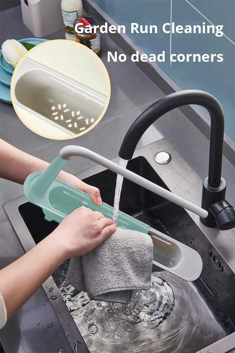 1Pc Multifunctional Telescopic Sink Storage Rack Upgraded Adjustable Sink Sponge Holder Expandable 2-in-1 For Home Kitchen by Smarsty