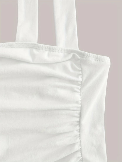 Solid Tie Shoulder Ruched Wide Strap Slim Fit Crop Top Women Clothing Summer 2025 Y2K Clothes Pink Backless Camis Top Streetwear