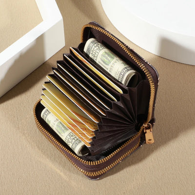 Chic Vintage Zippered Card Holder Wallet for Women - Secure Multi-Card Slots, Fashionable Faux Leather with Coin PurseLuxurious - Smarsty