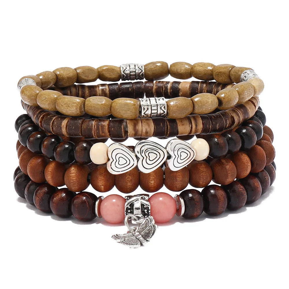 Ethnic Wood Bead Cactus Charms Bracelets for Women - Smarsty