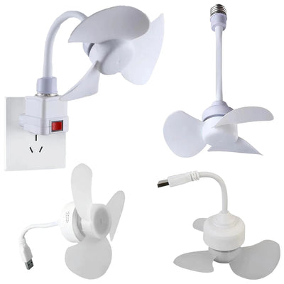 Indoor Ceiling Fan Light E27 Base/USB Light Bulb Fan with Socket Hose Extender Small Ceiling Fan Light for Bedroom Living Room