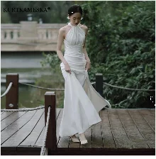 French Luxury White Satin Trailing Wedding Dresses for Bride 2025 Women Elegant Sexy Strapless Long Prom Party Dress vestidos - Smarsty
