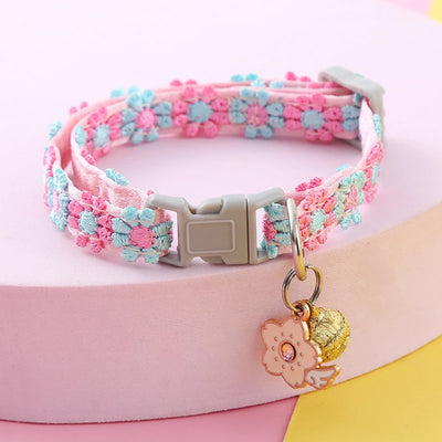 Pet Collar With Bell Cartoon Footprint Colorful Dog Puppy Kitten Collar Adjustable Safety Bell Ring Necklace Pet Accessories - Smarsty