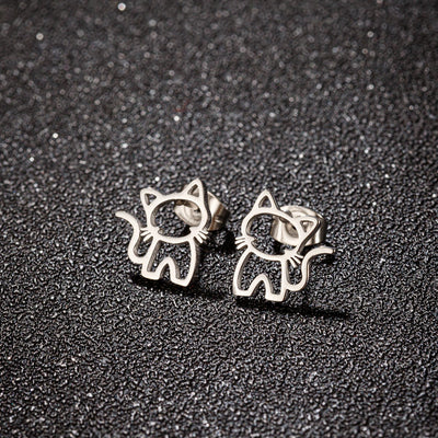Stainless Steel Cat Stud Earrings Cute Hypoallergenic Gift - Smarsty