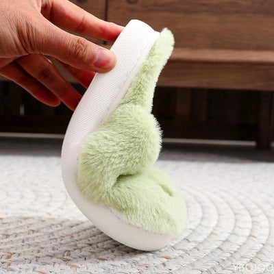 Autumn Winter Fashion New Plus Size Women's Home Slippers Indoor Lazy Green Fur Monster Plush Flat Bottom Comfortable Cotton Mop - Smarsty