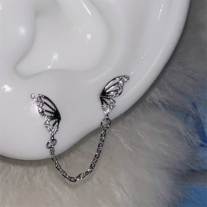 Stainless Steel Ear Cuff With Rhinestone Wing Sparkle - Smarsty