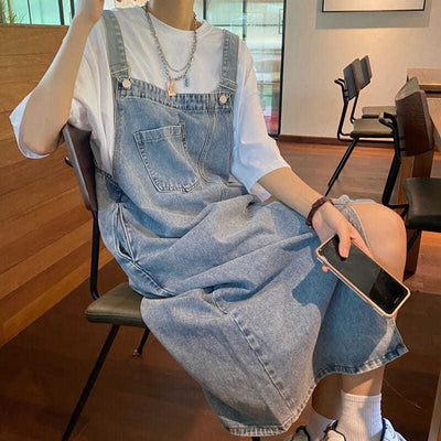 Spring Summer Denim Overall Dress Women Sleeveless Jeans Dresses Fashion Female Solid Slip Casual Loose Spaghetti Strap Dresses - Smarsty
