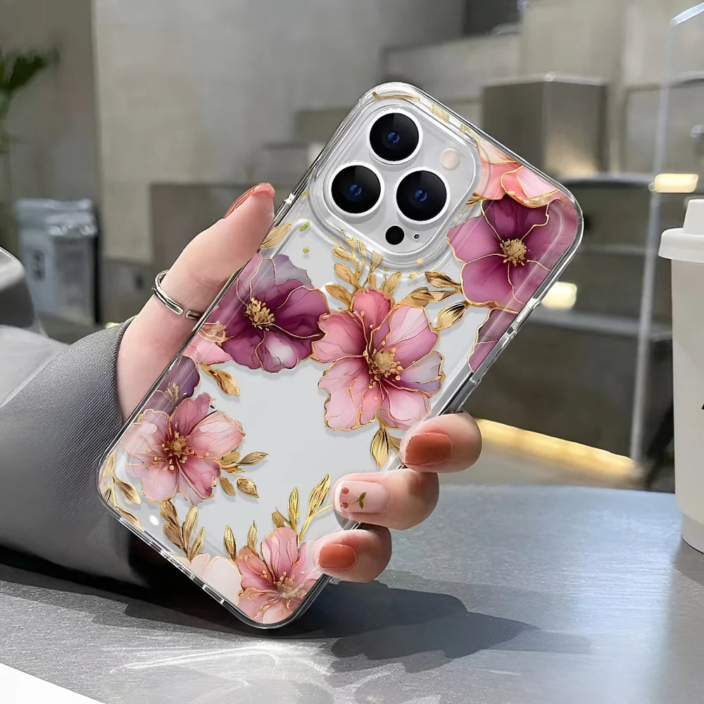 Clear Floral Pattern Phone Case For iPhone 7 To 16 - Smarsty