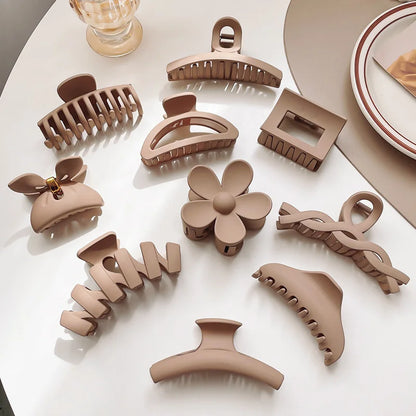 Korean Coffee Beige Acrylic Geometric Hair Claw Clip Large - Smarsty
