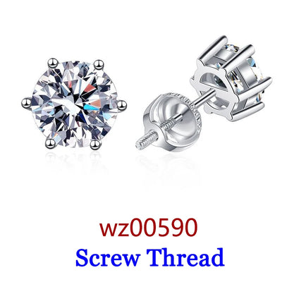 Moissanite Studs 0.5 To 2Ct Sterling Silver Screw Back - Smarsty