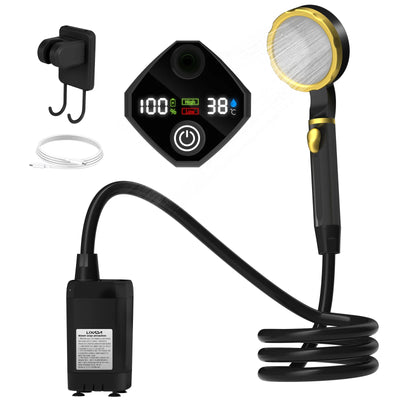 Camping Shower Pump RV Outdoor Shower Kit Camp Shower w/Full Screen Intelligent Digital Display Adjustable 6000mAh Shower Kit by Smarsty
