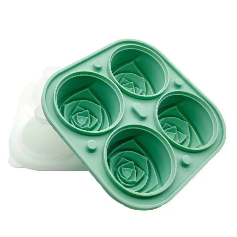 3D Rose Ice Molds 4 Holes Ice Cube Tray Mold Flower Shape Silicone Ice Mold Ice Ball Maker Kitchen Bar Utensils Tool Accessories