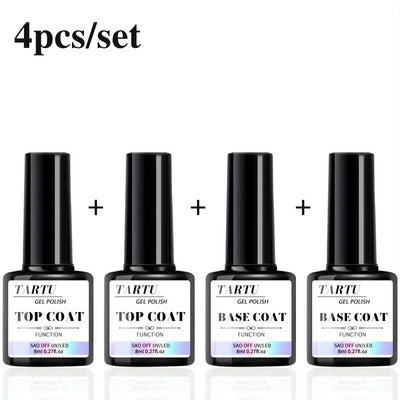 1pc/2pcs/3pcs/4pcs 8Ml Functional Gel Nail Art Set with Base Coat and Diamond Top Coat, Matte Top, Soak Off Gel Nail Polish