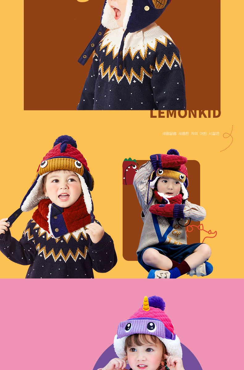 Kids Winter Hat Scarf Set Dinosaur Unicorn Style Gear - Smarsty