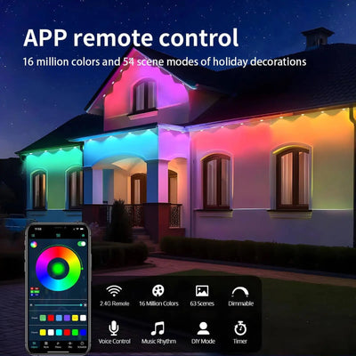 Permanent Outdoor String Lights 60M 120LEDs Smart RGBIC LED Lights IP67 Waterproof Full House Eaves Lights Halloween Decor Alexa