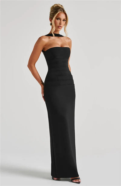 Mozision Scarf Collar Strapless Sexy Maxi Dress For Women Fashion Off-shoulder Backless Bodycon Club Party Long Dress Elegant - Smarsty