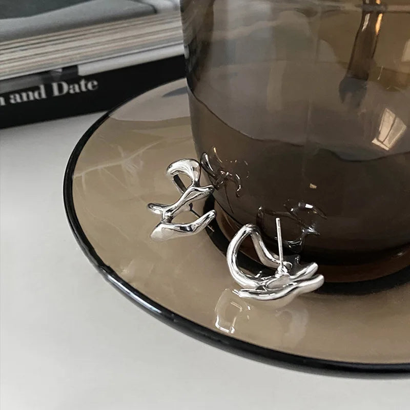 Irregular Liquid Metal Hollow Earrings Lightweight Punk - Smarsty