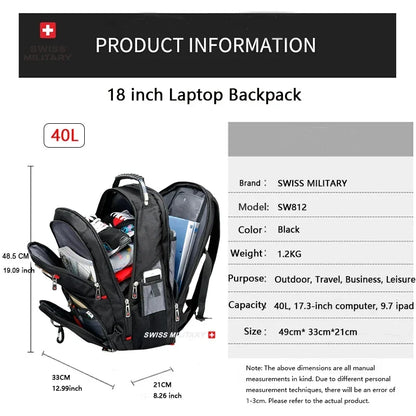 SWISS MILITARY Fashion Travel Multifunction Large Capacity Male Bag Usb Charging Waterproof 23 inch Laptop Backpack Men Mochila - Smarsty