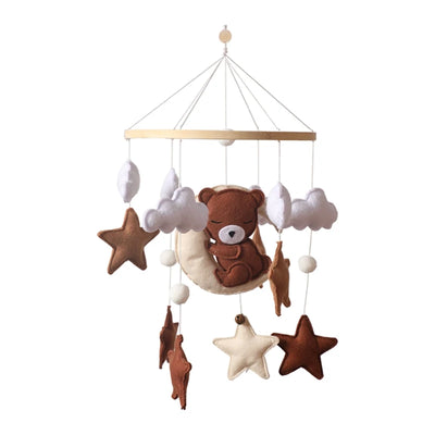 Wooden Crib Mobile Baby Bed Bell Rattle Toy Soft Felt Cartoon Bear Mobile Hanging Newborn Music Box Bed Bell Hanging Bracket Toy by Smarsty