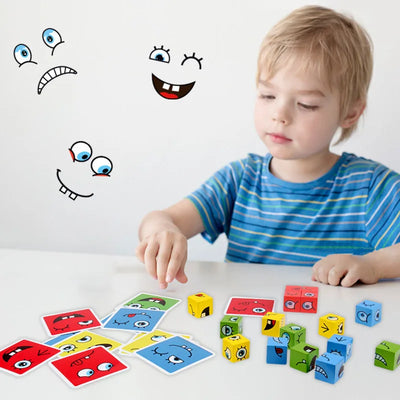 Cube Face Change Building Blocks Board Game Wood Puzzle Montessori Expression Wooden Blocks Blocos For Children Kids Toys Gift by Smarsty