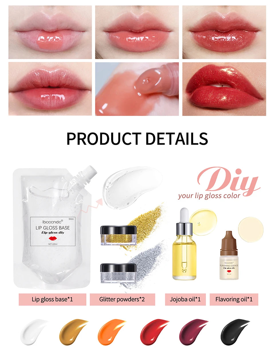 DIY Lip Gloss Making Kit Moisturizing Lip Gloss Base Diy Raw Material Tool Kit Shiny Glitter Lip Tints Glaze Handmade Cosmetics