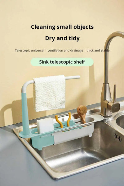 1Pc Multifunctional Telescopic Sink Storage Rack Upgraded Adjustable Sink Sponge Holder Expandable 2-in-1 For Home Kitchen by Smarsty