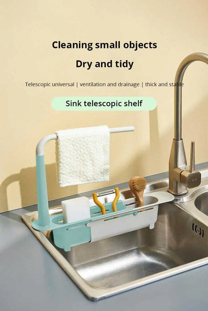 1Pc Multifunctional Telescopic Sink Storage Rack Upgraded Adjustable Sink Sponge Holder Expandable 2-in-1 For Home Kitchen by Smarsty
