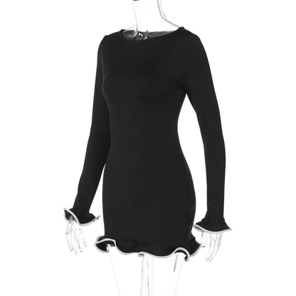 Dulzura O-Neck Long Sleeves Ruffles Patchwork Bodycon Mini Dress Sexy Elegant Outfit Party Club Streetwear Autumn Winter Clothes