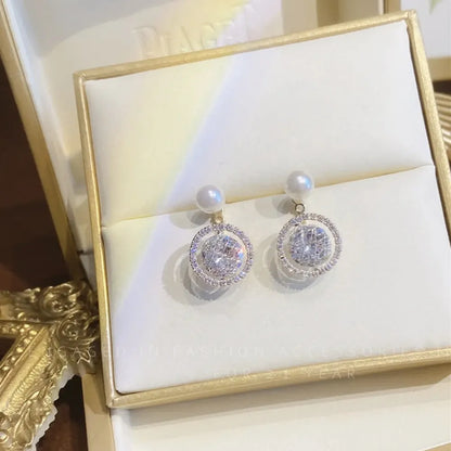Pearl Long Earrings With Rhinestones For Wedding Fashion - Smarsty