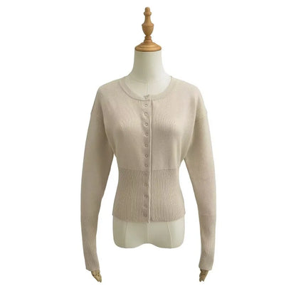 Tossy Autumn Fashion Knitwear Cardigan Top Women's Ribbed Patchwork Slim Casual Cropped Inner Top Women's Knit Cardigan Outwear - Smarsty