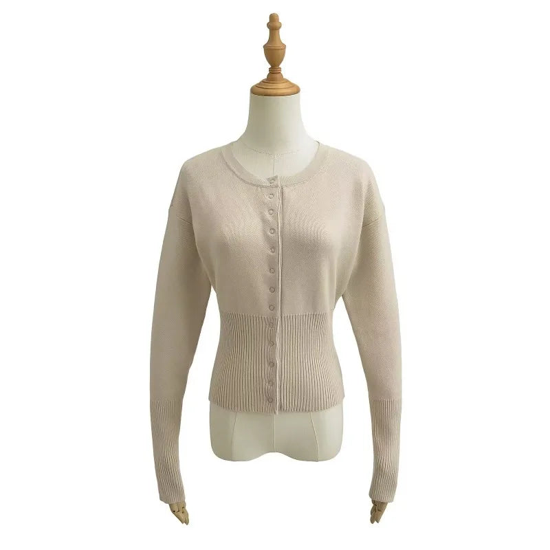 Tossy Autumn Fashion Knitwear Cardigan Top Women's Ribbed Patchwork Slim Casual Cropped Inner Top Women's Knit Cardigan Outwear - Smarsty