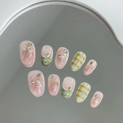 Handmade Pink Press On Nails with Rhinestones - Smarsty