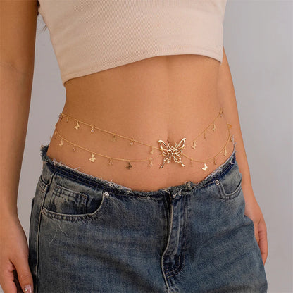 Boho Butterfly Waist Chain with Crystal Tassels - Smarsty