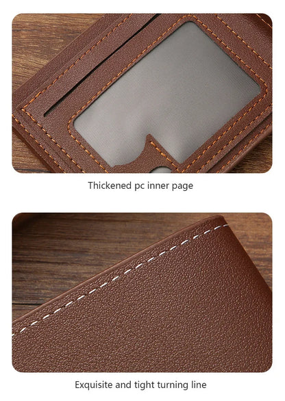 Men's wallet, leather short multiple card holder, wallet, credit card, ID card holder, casual men's business men's double fold - Smarsty