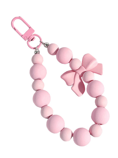 Pink pearl bow keychain, mobile phone chain, earphone bag, anti-lost rope, car keychain, beaded pendant, backpack pendant access - Smarsty