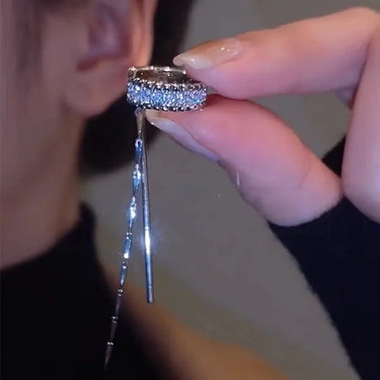 Silver Crystal Tassel Non Piercing Ear Cuff Clip Earrings - Smarsty