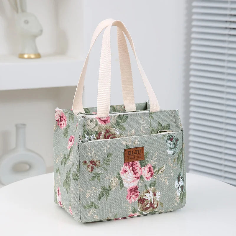 Insulated Floral Lunch Bag Large Capacity Bento Cooler - Smarsty