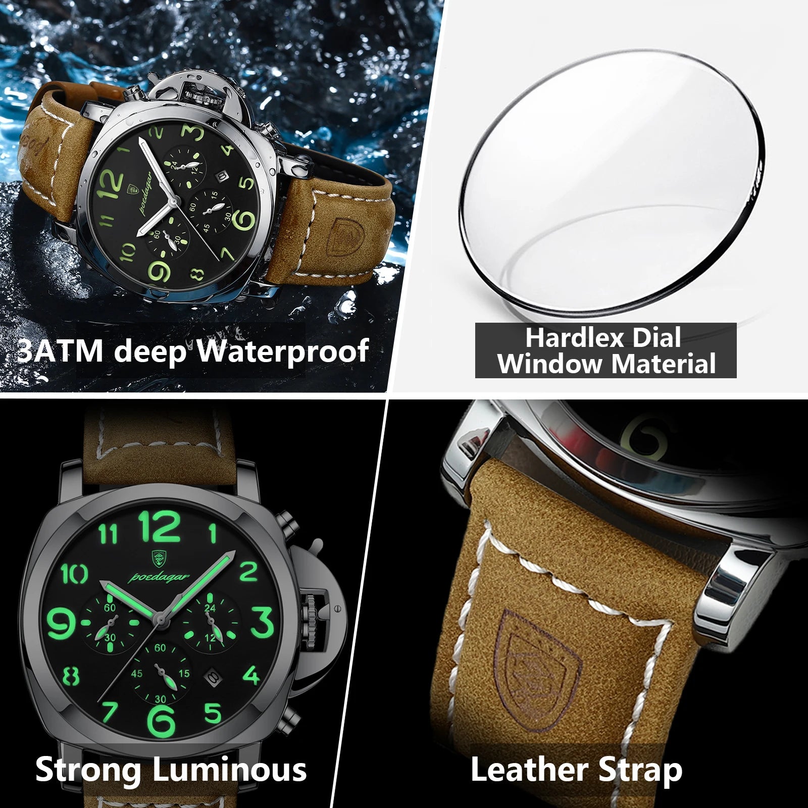 Luxury Waterproof Military Watch for Men Luminous Leather - Smarsty