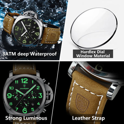 Luxury Waterproof Military Watch for Men Luminous Leather - Smarsty
