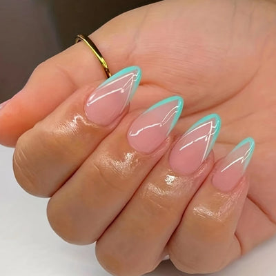 24PCS Medium Pink Black French Tip Press On Nails - Smarsty